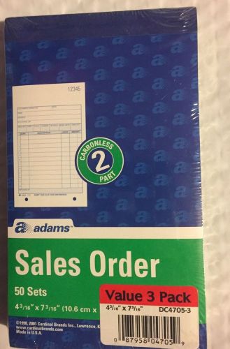 LOT OF 3 Adams Sales Order Books 2-Part Carbonless 4-3/16 x 7-3/16&#034;. 50 per book