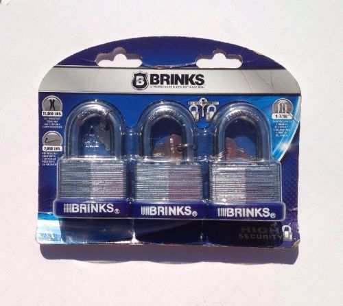 Brinks 50mm laminated steel padlock with 1-7/16&#034; shackle 3-pack 162-50391 new!! for sale