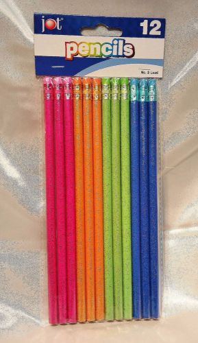 BLING NO. 2 LEAD NEON GLITTER PENCILS-PINK, GREEN, BLUE &amp; ORANGE PACK OF 12