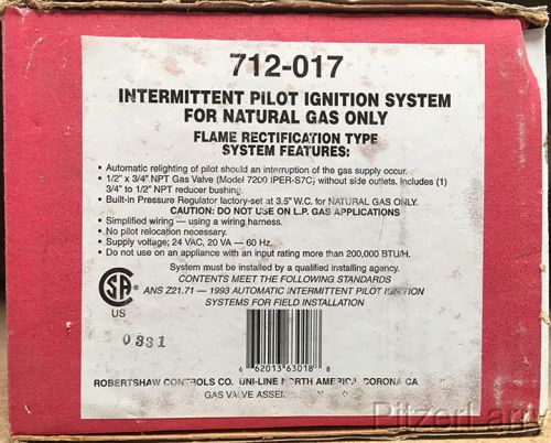 Robertshaw 712-017 intermittent pilot ignition system for sale