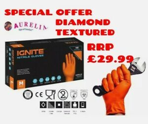 IGNITE Orange Nitrile Disposable Glove XL 7mm  Powder Free Safety PHARMACY x90