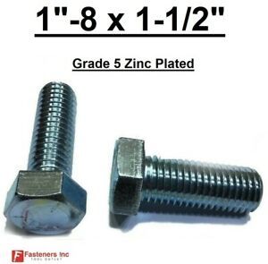 1&#034;-8 x 1-1/2&#034; (FT) Hex Bolt Zinc Plated Grade 5 Cap Screw Coarse Thread