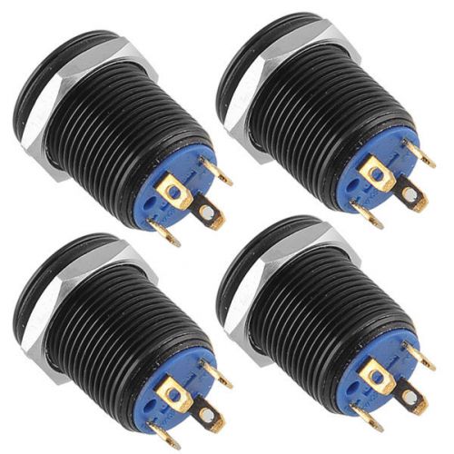 4pcs Black Aluminum 12mm  Blue LED Lighted Momentary Push Button Flat Car DIY