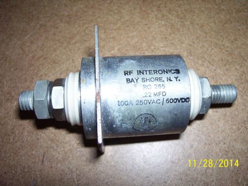 RF Intertronics RC 265 100A, 250VAC/600VDC, .22MFD, NOS Pass Thru Filter