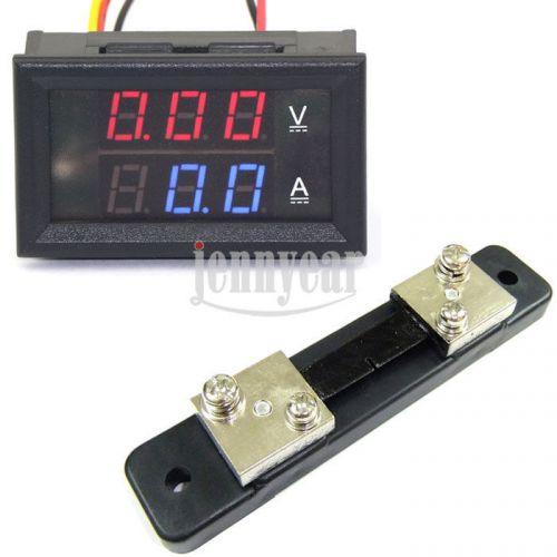 DC 50A/100V Car Battery Meter Digital Amps Gauge Volt Red/Blue LED+Current Shunt