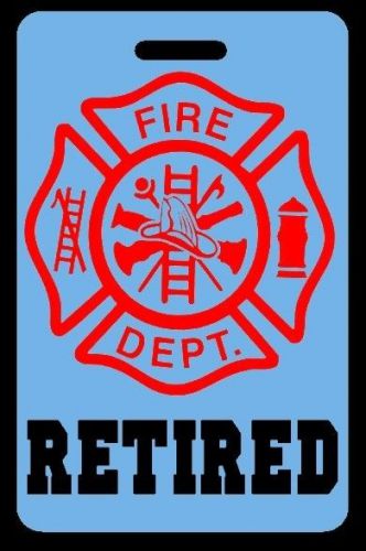 Sky-blue retired firefighter luggage/gear bag tag - free personalization for sale