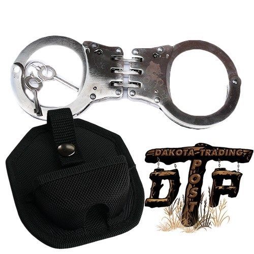 NICKEL HINGED DOUBLE LOCK POLICE HANDCUFFS W/ KEYS