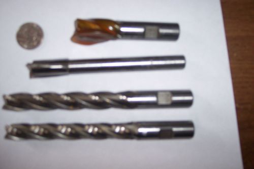 LOT OF 4 -- 1-Weldon 1-Morse  CENTER CUTTING 4 FLUTE 5/8&#034; &amp; 1 ST-3/4&#034; END MILLS