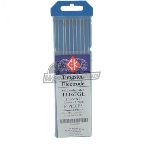 Ck t1167gl 1.5% lanthanated tungsten electrode 1/16&#034; x 7&#034; pkg = 10 for sale