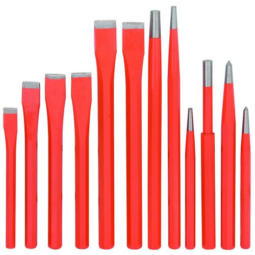 Industrial Punch &amp; Chisel 12 Set , 6 Chisels, 4 Pin Punches, 2 Center Punches