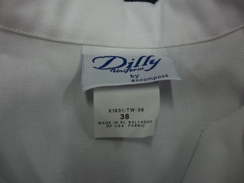 DILLY ENCOMPASS UNIFORM ADULT LAB COAT WHITE X1631 SMOCK SCRUBS DOCTOR SZ 38 NEW