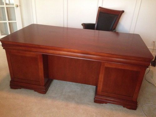 DMI Executive Desk Solid Dark Cherry Wood w/ Matching Credenza &amp; Chair