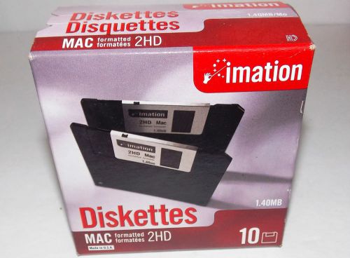 (10) 3.5” 2HD IMATION Computer Disks MAC w/Labels BNIP Factory Sealed