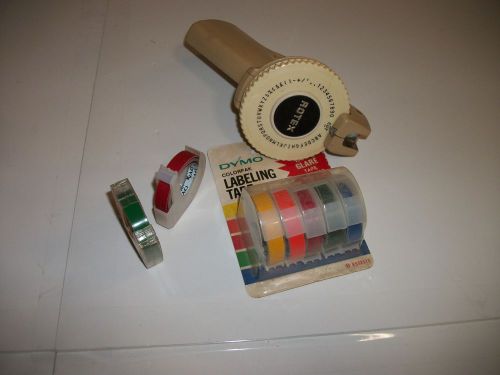 Vintage Rotex labelmakerYellow 6 Rolls Tape yellow orange 2red 2green blue black