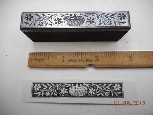 Letterpress Printing Printers Block, Typography Ornament Spring Birds in Nest