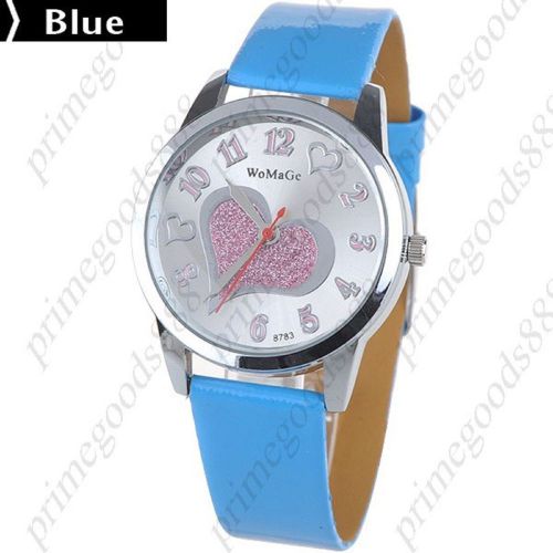 Heart synthetic leather quartz wrist wristwatch free shipping women&#039;s blue for sale