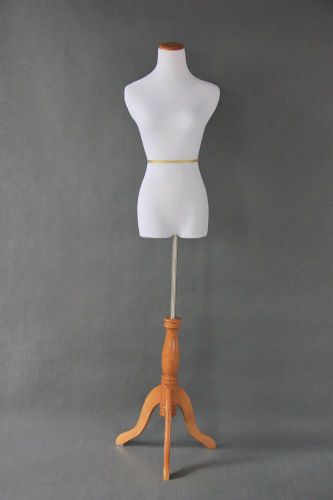 35&#034;CHEST 24&#034;WAIST 33&#034;HIPS WHITE MANNEQUIN DRESS FORM + MAPLE TRIPOD (S)