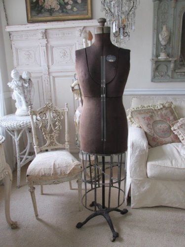 Omg old vintage dress form mannequin woman cage spirals~cast iron base wheels for sale