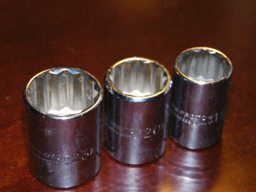 3 PROTO 18, 20, and 23MM SOCKETS 1/2&#034; DRIVE 5418M, 5420M, &amp; 5423M