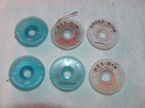 SIX VINTAGE SODER WICKS - USED - SOLDER REMOVAL CO.