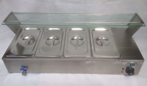 Bain Marie, Four 4 Pots, Electric Sauce Soup Food Warmer Glass Top, Digital LCD