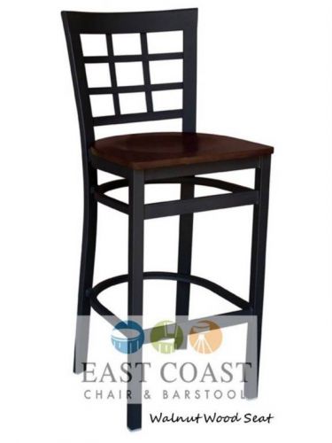 New Gladiator Window Pane Metal Restaurant Bar Stool with Walnut Wood Seat