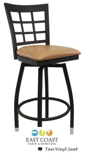 New Gladiator Window Pane Metal Swivel Restaurant Bar Stool with Tan Vinyl Seat