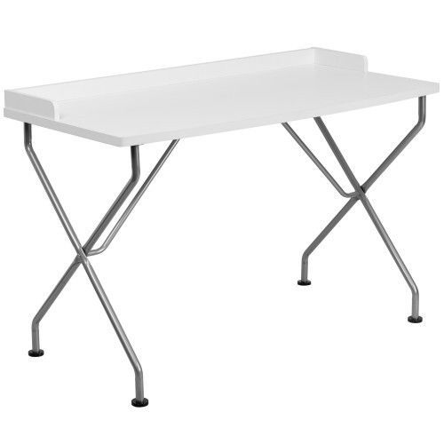 Flash Furniture NAN-JN-2116-WH-GG White Computer Desk with Silver Frame