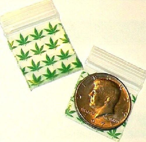 200 Green Leaves 1.25x 1.25&#034; Baggies mini ziplock bags 125125 Apple brand