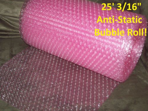 25 foot anti-static bubble wrap/roll! 3/16&#034; small bubbles! pink! perforated! for sale