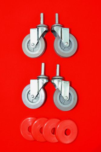 Lot of 4 Gray Polyurethane 3&#034; Caster w/ Plastic Red Bumpers swivel stem mopbucke