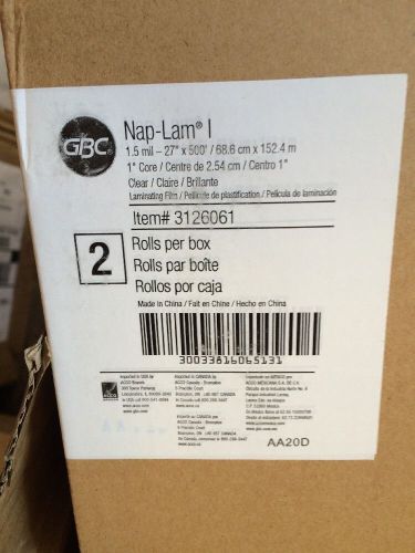 GBC NAP-LAM I # 3126061 -1.5 MIL 27&#034; X 500&#039; CLEAR LAMINATING FILM-2 ROLLS