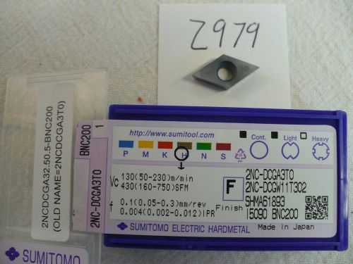 1 NEW 2NC-DCGA 3TO SUMITOMO CBN CARBIDE INSERTS. GRADE: BNN200   (Z979)