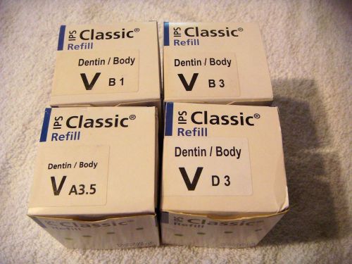 LOT UNUSED IVOCLAR VIVADENT IPS CLASSIC- 4 BOTTLES 100-GRAM SIZE EA IN ORIG BOX