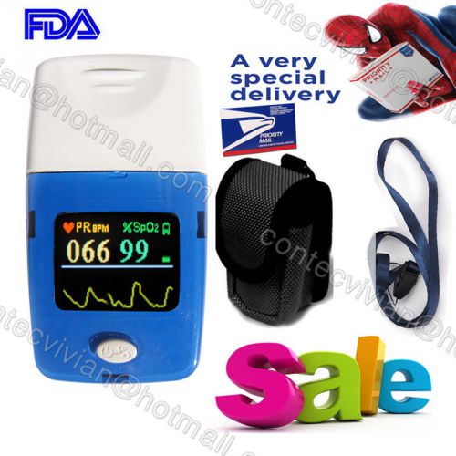 USPS USA!! Fingertip Pulse Oximeter+ Case+ Bag+ Rope SPO2 PR COLOR OLED Monitor