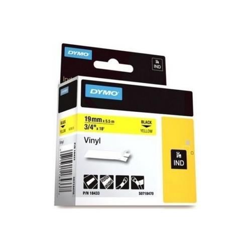 Dymo 18433 rhino 3/4&#034; industrial vinyl label tape prints black on yellow for sale