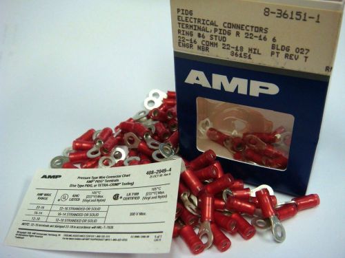 (100) AMP 8-36151-1 INSUL PIDG R 22-16 RING #6 STUD 22-18 MIL TERMINAL LUG RED