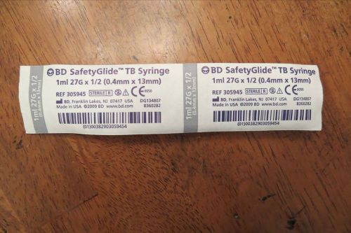 BD SafetyGlide TB Tuberculin Syringe 1mL 27G 1/2 Inch 305945- Lot of 25