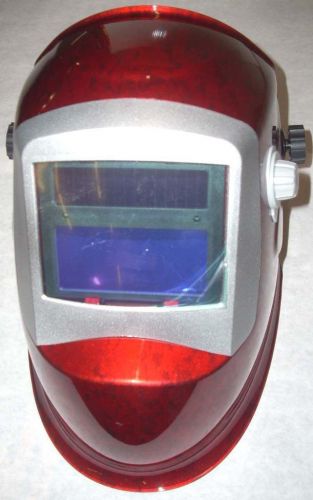 Red auto darkening welding helmet solar powered variable shade 9-13 for sale