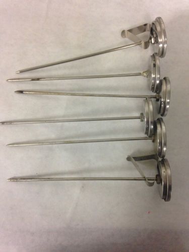 LOT OF 6 USED VEE GEE BI-METAL THERMOMETER 50 to 500 F  2&#034; DIAL 8 INCH STEM