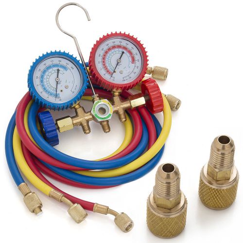 Auto A/C Manifold Gauge Set R410A R22 R404A Freon Charge 5FT Colored Hose w/Case