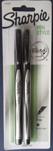 SHARPIE PEN STYLO FINE POINT BLACK SMEAR &amp; WATER RESISTANT NO BLEED 2 PENS/PACK