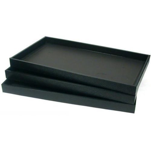 3 Black Leather Jewelry Display Trays Showcase Displays