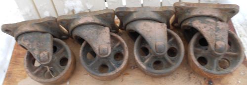 LOT OF 4 ANTIQUE SWIVEL CAST IRON CASTERS 1934 BOND MANHIEM PA