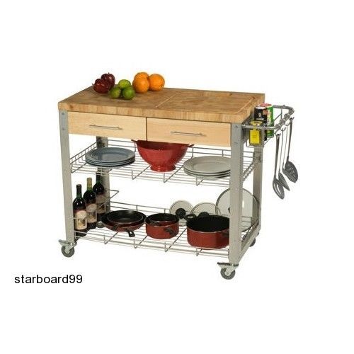 Kitchen Work PREP Island Cutting Board Cart Station Drawers CHOP + DROP Wheeled