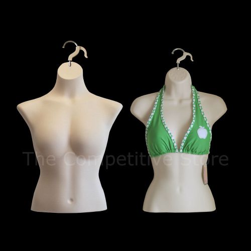 Busty Medium Female Mannequin Torso + Small Size Mannequin Torso - Flesh