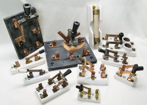 Lot of 11 Vintage Knife Switch Porcelain Slate Copper Industrial Steampunk