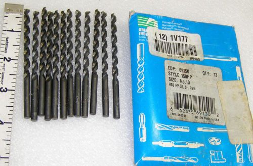 12 ea wire size #10 Jobber Drill Bits diam is 0.1935&#034; C-L 69150   ((Loc11))