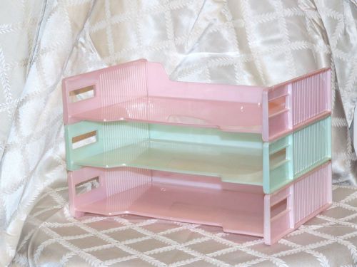 RETRO OFFICE DESK ORGANIZER LETTER TRAY HOLDERS PASTEL COLORS 70&#039;S FUN!!