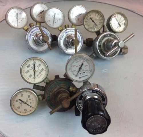 Lot of 5 Gas Regulator Gauges Fisher Harris Calorific co. Matheson co.